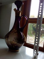 Antik látványos aranyvirágos üveg karaffa  csiszolt aranyozott üveg dugóval