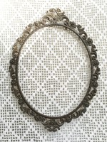 Vintage fém ovális képkeret szecessziós jellegű növénymintás régi tükörkeret 