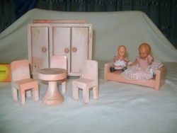 RÉGI babaszoba bútor két darab korabeli babával