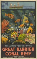 Horgászat, csónak, akvárium, Ausztrália, Nagy Korallzátony 1933 Vintage/antik plakát reprint