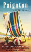 Nyaralás, strand, tengerpart, csíkos napágy, labda, utazási reklám 1956 Vintage/antik plakát reprint