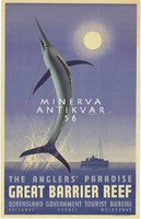 Horgászat, csónak, kardhal, tenger, Ausztrália, Nagy Korallzátony 1936 Vintage/antik plakát reprint