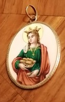 Szent Erzsébet tűzzománc porcelán medál