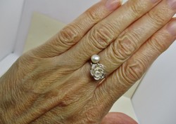Szépséges régi gyöngyös rózsás szecessziós ezüstgyűrű