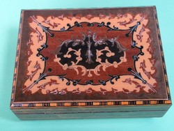 Musical old inlaid marked wooden box
