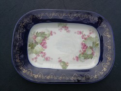 Serving dish, thick porcelain, Altwien style, Altrohlau mark! With violet flowers and cobalt blue edges.