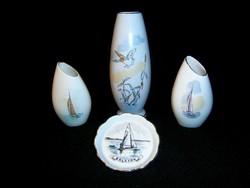 4 db különleges Aquincumi Balatoni emlék porcelán: 3 váza és 1 tálka 