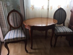 Intarziás asztal és 2db barokk székek