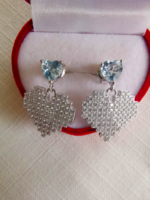 Beautiful sky blue topaz white cz silver earrings