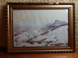 Diósy Antal : Téli táj ( 30X44 cm , akvarell ) képcsarnokos , keret sérült