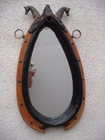 Eredeti lovas nyakhámból kialakított fali tükör lovastanyára, 74 cm