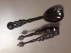 Hildesheimer - marked antiko 100 - silver-plated rose shell mussel spoon + sugar tweezers