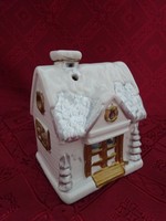 Német porcelán karácsonyi mécsestartó, hófedte háztető. Mérete: 8 x 9,5 x 12 cm.