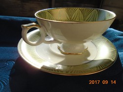 ANTIK Számozott arany zöld mintás teás csésze alátéttel
