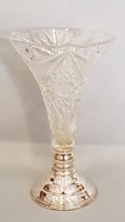 Gyönyörű szép nagyméretű ezüst talpú ólomkristály váza