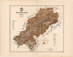 Trencsén megye térkép 1886 (5), vármegye, atlasz, Kogutowicz Manó, 44x56 cm, színes ceruzás aláhúzás