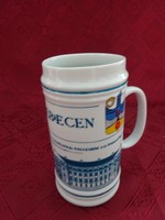 Hollóház porcelain beer mug with a view of Debrecen, height 15.5 cm. He has!