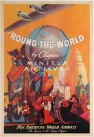 Utazási reklám földgömb elefánt India flamenco repülő kaland 1950 Vintage//retro plakát reprint