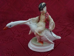 Herend porcelain figural statue, goose matyi, height 8 cm. He has!