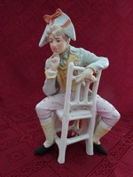 Német porcelán antik figurális szobor, barokk férfi ül a széken. erősen javított DEP 8804. Vanneki!