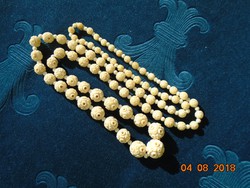 Antique Chinese hand-carved convex openwork pattern of bone beads necklace 90 cm-73 pcs+77 pcs