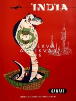 Retro utazási reklám állatok csörgőkígyó kobra India gyerekeknek 1960 Vintage/retro plakát reprint
