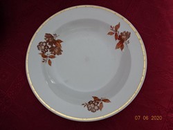 Zsolnay porcelain flat and deep plate. With brown pattern and gold border. He has!