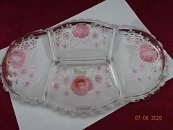 German crystal glass with pink flower pattern. He has!