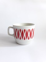 Zsolnay retro porcelán bögre piros geometrikus mintával - csésze kávéscsésze, teásbögre