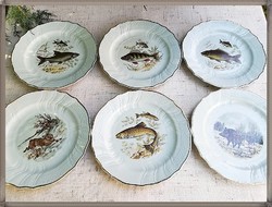 Hutschenreuther Dresden Seladon erdei vad hal mintás porcelán lapos tányér készlet