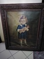 Kislány a babájával antik festmény