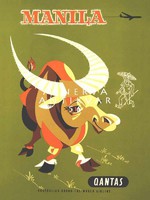 Retro utazási reklám állatok bika marha szarv Manila gyerekeknek 1960 Vintage/retro plakát reprint