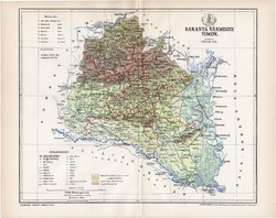 Baranya vármegye térkép 1895 (2), lexikon melléklet, Gönczy Pál, 23 x 30 cm, megye, Posner Károly