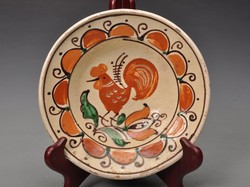 Transylvanian antique wall plate with rooster, excellent.