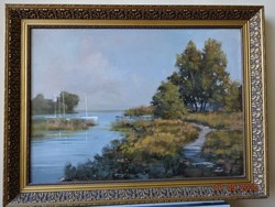 Zoltán Hornyik's picture - port. Waterside landscape - size 70 x 50 cm. He has!