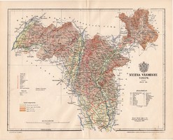 Nyitra vármegye térkép 1896 (1), lexikon melléklet, Gönczy Pál, 23 x 29 cm, megye, Posner Károly