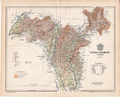 Nyitra vármegye térkép 1896 (4), lexikon melléklet, Gönczy Pál, 23 x 28 cm, megye, Posner Károly