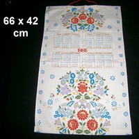 Régi dísz konyharuha, fali kép: 1985-ös naptár Kalocsai virág mintával