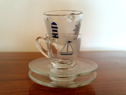 Üveg kávés csésze hajós vitorláshajó mintás 2 db