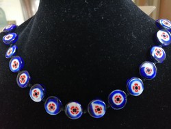Csodás régi csomózott Muránói  Millefiori üveg nyaklánc élénk színek vékony nyakra, javítást igényel