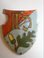 G027.1  Régi zománcozott címer (heraldika) - tölgy levél, iniciálé, vért, sérült 