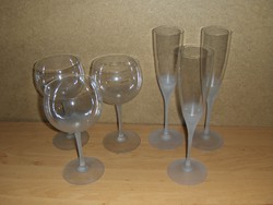 Homokfúvott aljú üveg talpas pohár készlet 3+3 db (2/K)