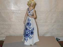 German porcelain lady in cobalt blue dress
