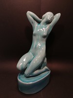 ZSOLNAY kék  VÁGYÓDÁS női akt szobor