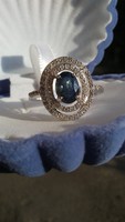 Kék és fehér zafír 925 ezüst gyűrű 52
