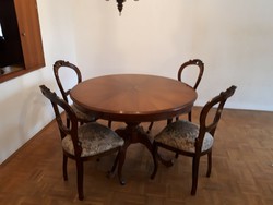 Antik Barok poklábú étkezőasztal 4 székkel