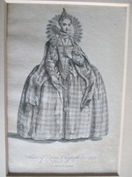 Erzsébet angol királynő 1559-ben: antik metszet