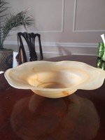 Alabaster-colored, free-form table centerpiece, glass serving tray