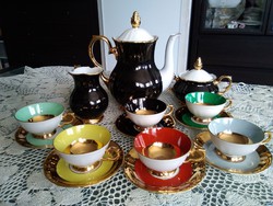 Gyönyörű színes Kahla kávés készlet, dús aranyozással az 1950-60-as évekből! 