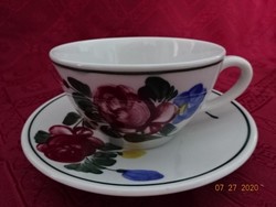 Lilien porcelain Austria, tea cup + saucer, hand painted with rose pattern. He has!